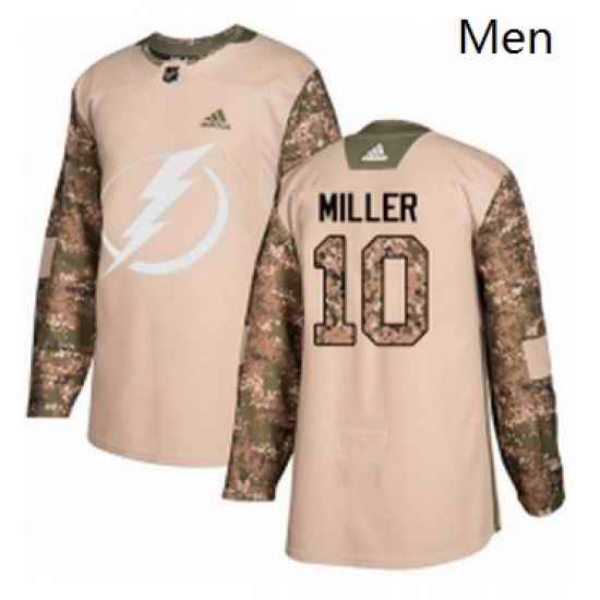 Mens Adidas Tampa Bay Lightning 10 JT Miller Authentic Camo Veterans Day Practice NHL Jersey